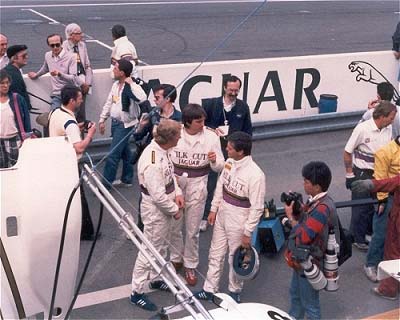 1986: Jaguar drivers Win Percy, Derek Warwick and Eddie Cheever in the pitlane; © Rupert Lowes
