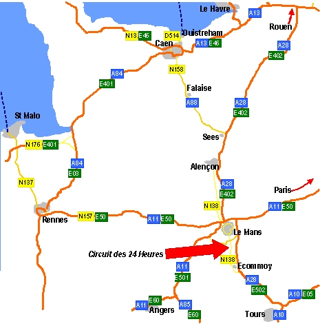 Map: From the UK ports to Le Mans by car